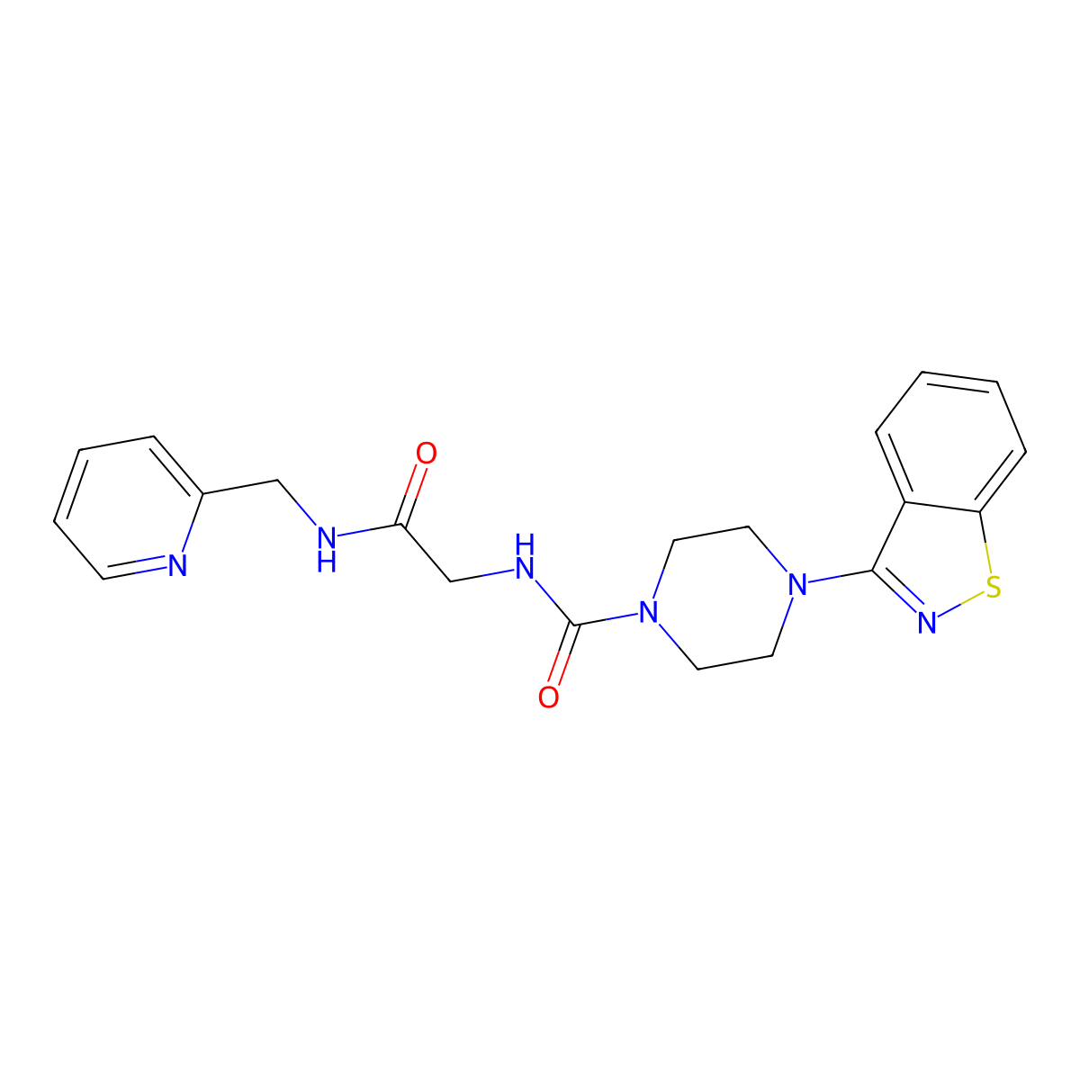 4-(1,2-benzothiazol-3-yl)-N-{2-oxo-2-[(pyridin-2-ylmethyl)amino]ethyl}piperazine-1-carboxamide molecular structure, CAS 1351682-15-9