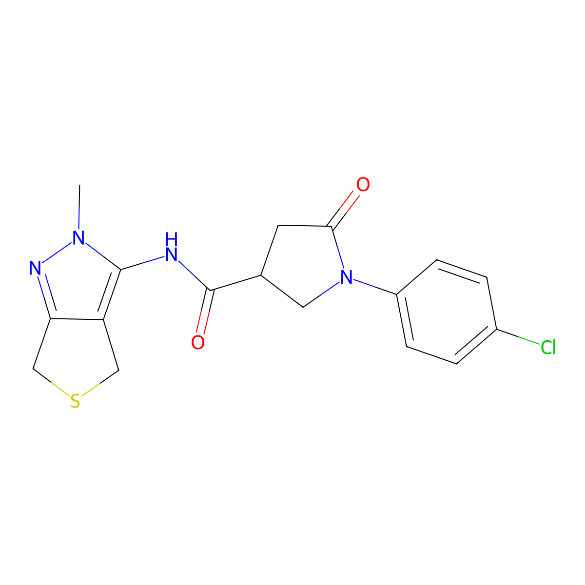 1-(4-chlorophenyl)-N-(2-methyl-2,6-dihydro-4H-thieno[3,4-c]pyrazol-3-yl)-5-oxopyrrolidine-3-carboxamide molecular structure, CAS 1351682-17-1