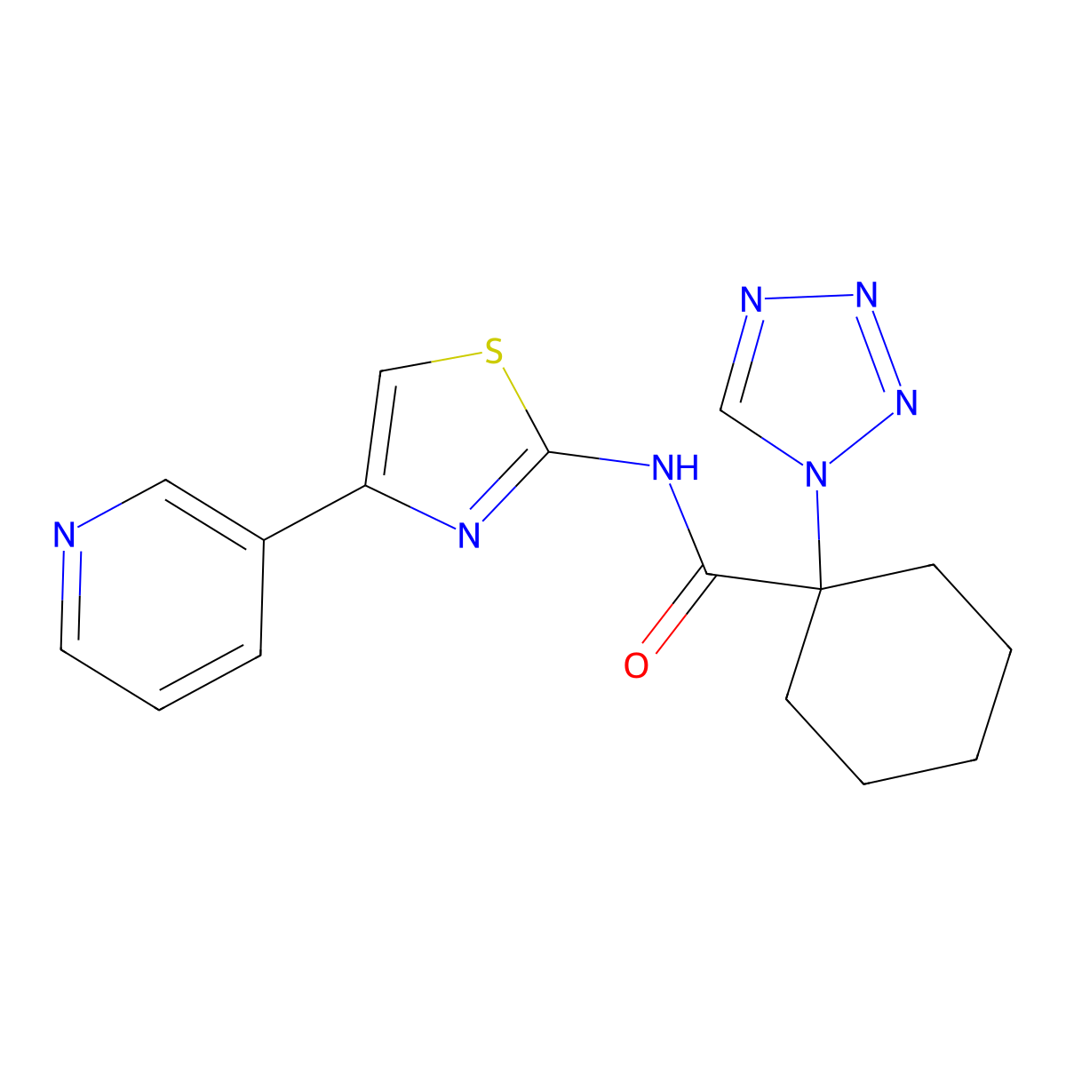 N-(4-(pyridin-3-yl)thiazol-2-yl)-1-(1H-tetrazol-1-yl)cyclohexanecarboxamide molecular structure, CAS 1351682-21-7