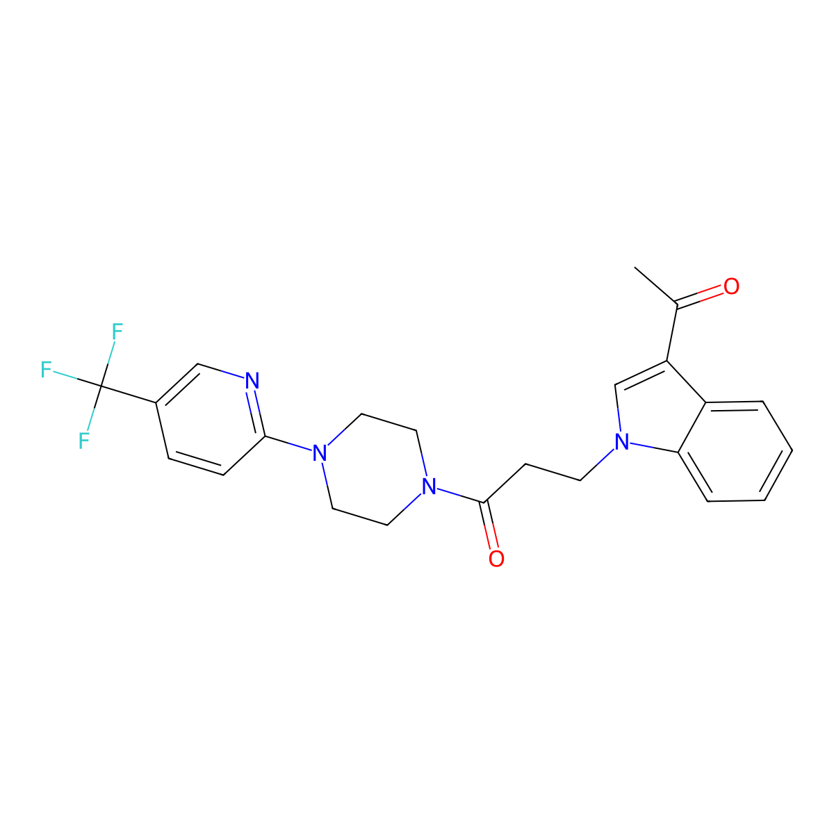 3-(3-acetyl-1H-indol-1-yl)-1-{4-[5-(trifluoromethyl)-2-pyridyl]piperazino}-1-propanone molecular structure, CAS 1351682-23-9