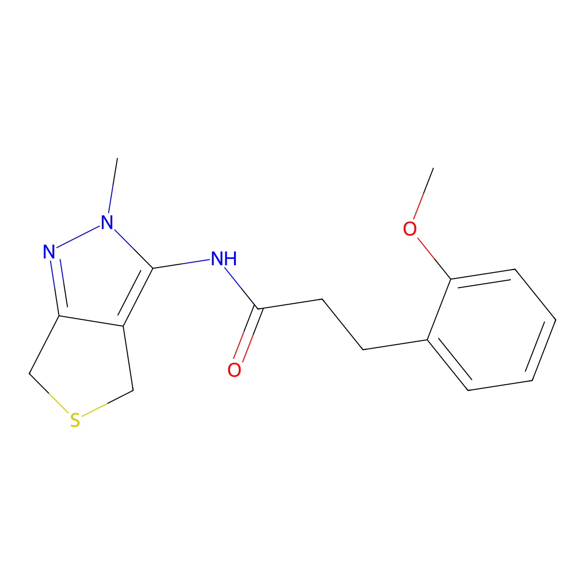3-(2-methoxyphenyl)-N-(2-methyl-2,6-dihydro-4H-thieno[3,4-c]pyrazol-3-yl)propanamide molecular structure, CAS 1351682-29-5