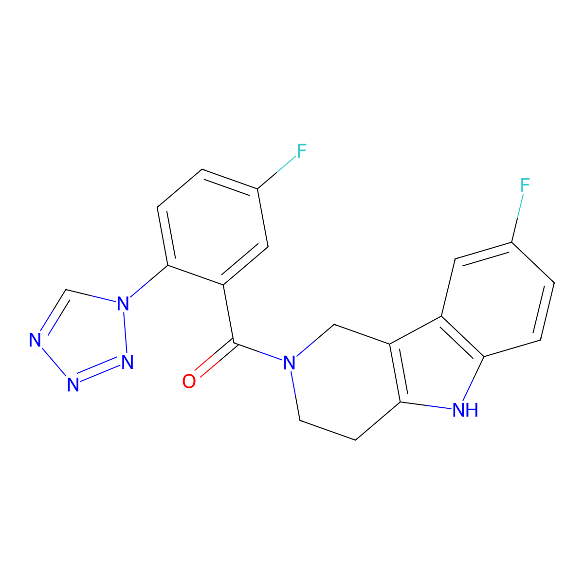 (8-fluoro-1,3,4,5-tetrahydro-2H-pyrido[4,3-b]indol-2-yl)[5-fluoro-2-(1H-tetrazol-1-yl)phenyl]methanone molecular structure, CAS 1351682-38-6