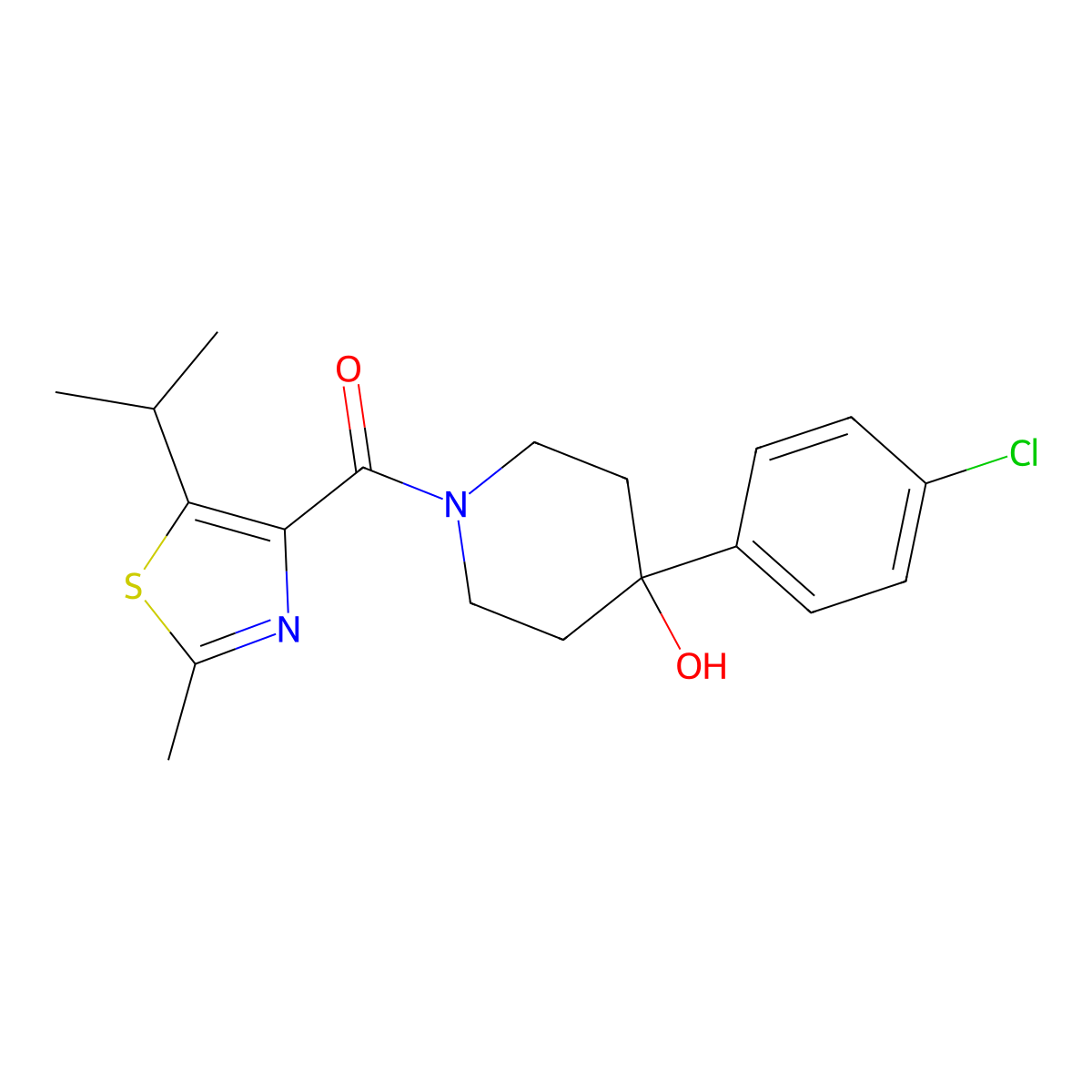 [4-(4-Chlorophenyl)-4-hydroxypiperidino](5-isopropyl-2-methyl-1,3-thiazol-4-yl)methanone molecular structure, CAS 1351682-43-3
