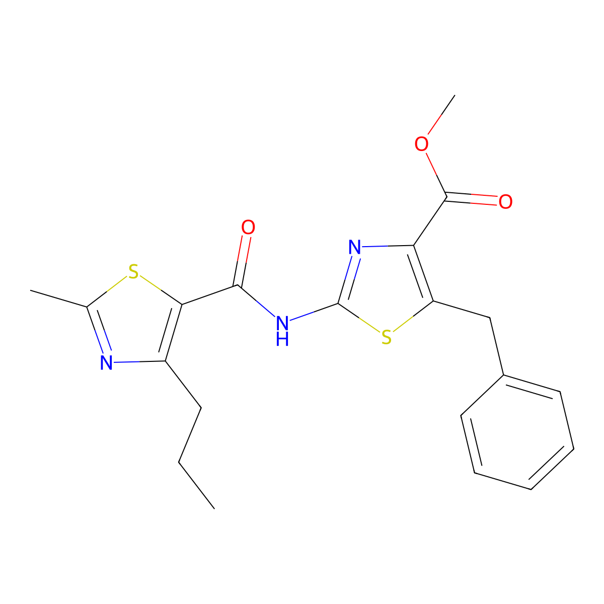 Methyl 5-benzyl-2-{[(2-methyl-4-propyl-1,3-thiazol-5-yl)carbonyl]amino}-1,3-thiazole-4-carboxylate molecular structure, CAS 1351682-50-2