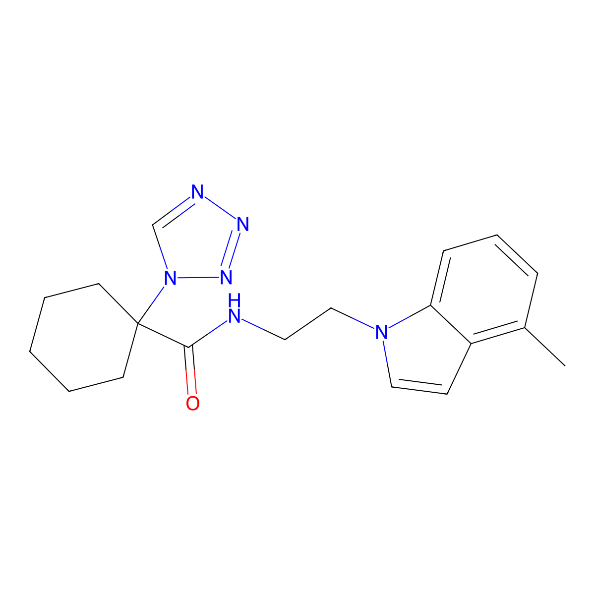 N-[2-(4-methyl-1H-indol-1-yl)ethyl]-1-(1H-tetrazol-1-yl)cyclohexanecarboxamide molecular structure, CAS 1351682-63-7