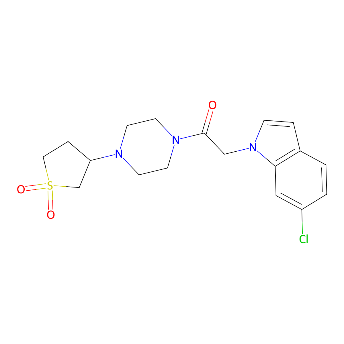 2-(6-chloro-1H-indol-1-yl)-1-(4-(1,1-dioxidotetrahydrothiophen-3-yl)piperazin-1-yl)ethanone molecular structure, CAS 1351682-65-9