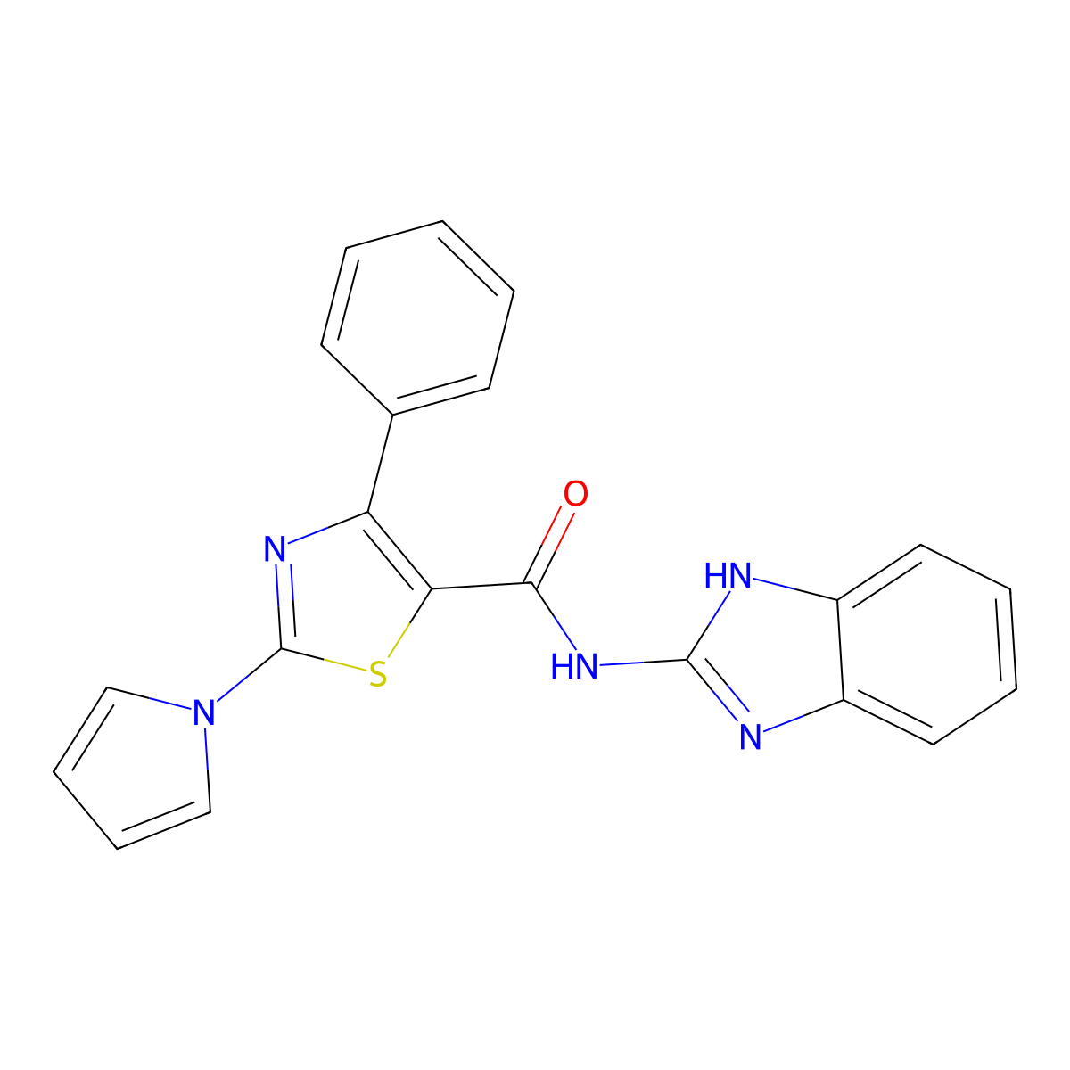 N-(1H-benzo[d]imidazol-2-yl)-4-phenyl-2-(1H-pyrrol-1-yl)thiazole-5-carboxamide molecular structure, CAS 1351682-78-4
