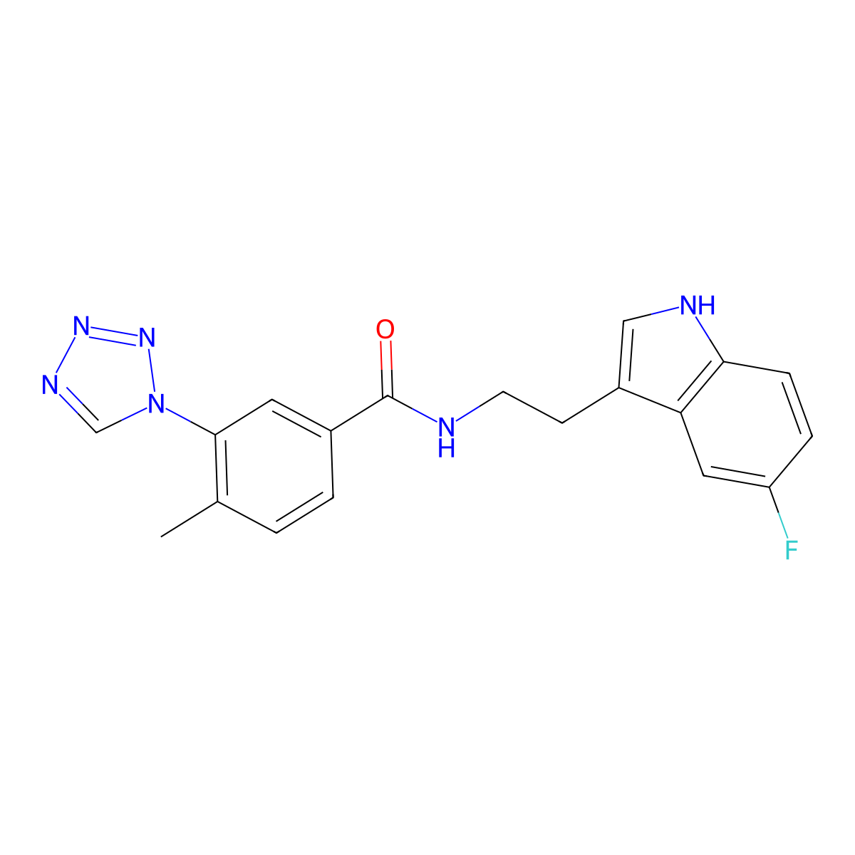 N-[2-(5-fluoro-1H-indol-3-yl)ethyl]-4-methyl-3-(1H-tetrazol-1-yl)benzamide molecular structure, CAS 1351682-90-0