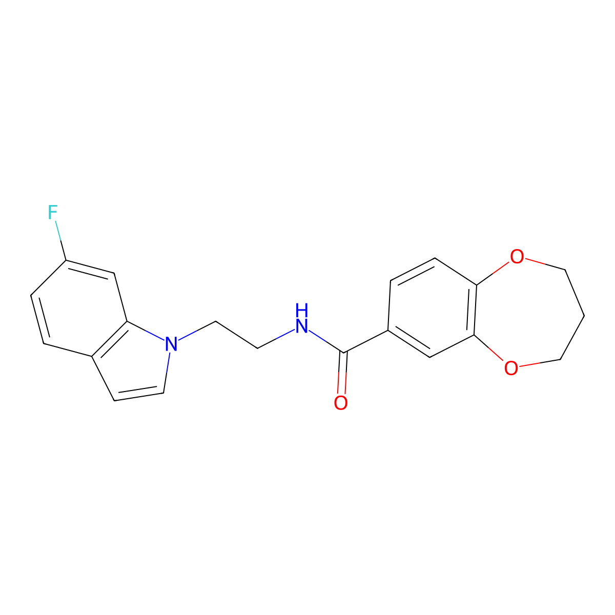 N-[2-(6-fluoro-1H-indol-1-yl)ethyl]-3,4-dihydro-2H-1,5-benzodioxepine-7-carboxamide molecular structure, CAS 1351682-95-5