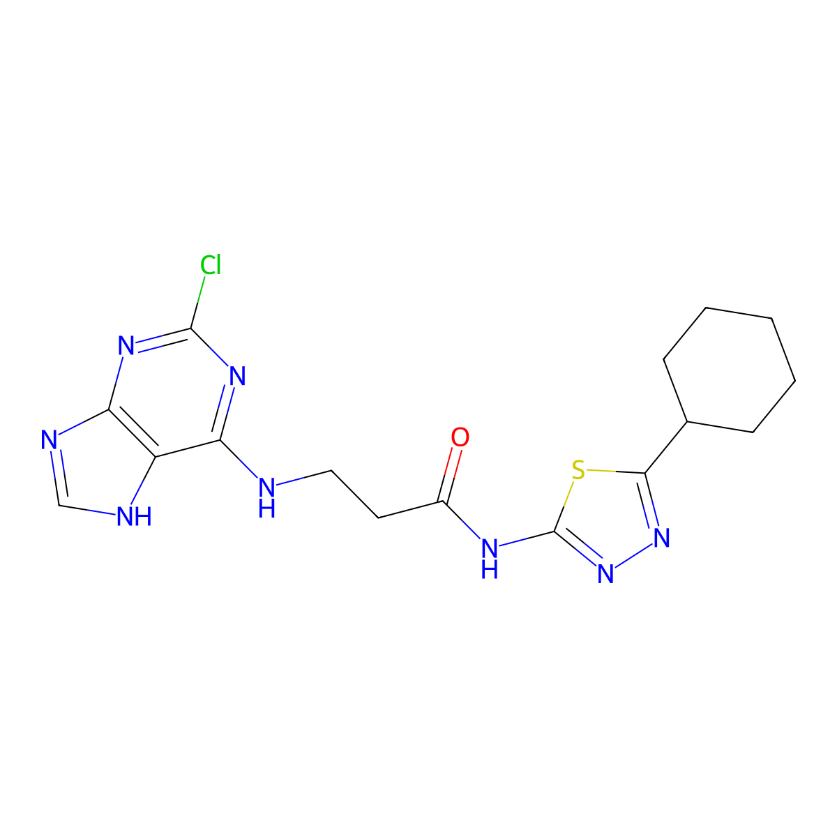 N~3~-(2-chloro-7H-purin-6-yl)-N-(5-cyclohexyl-1,3,4-thiadiazol-2-yl)-beta-alaninamide molecular structure, CAS 1351683-06-1