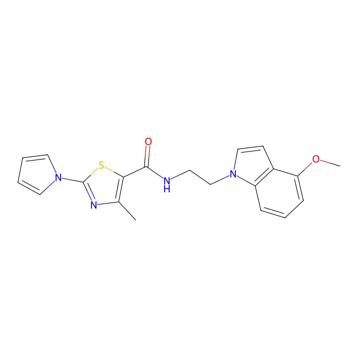 N-[2-(4-methoxy-1H-indol-1-yl)ethyl]-4-methyl-2-(1H-pyrrol-1-yl)-1,3-thiazole-5-carboxamide molecular structure, CAS 1351683-10-7