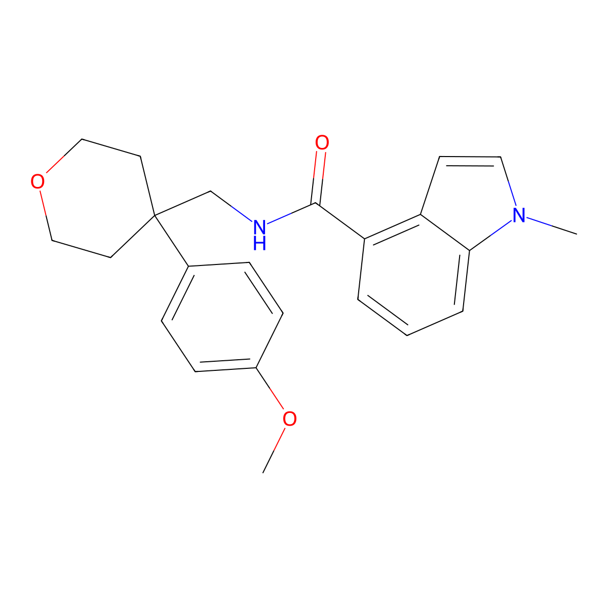 N-{[4-(4-methoxyphenyl)tetrahydro-2H-pyran-4-yl]methyl}-1-methyl-1H-indole-4-carboxamide molecular structure, CAS 1351683-34-5