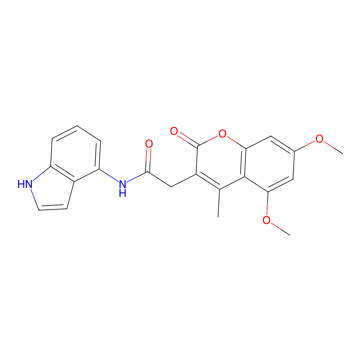2-(5,7-dimethoxy-4-methyl-2-oxo-2H-chromen-3-yl)-N-(1H-indol-4-yl)acetamide molecular structure, CAS 1351683-35-6