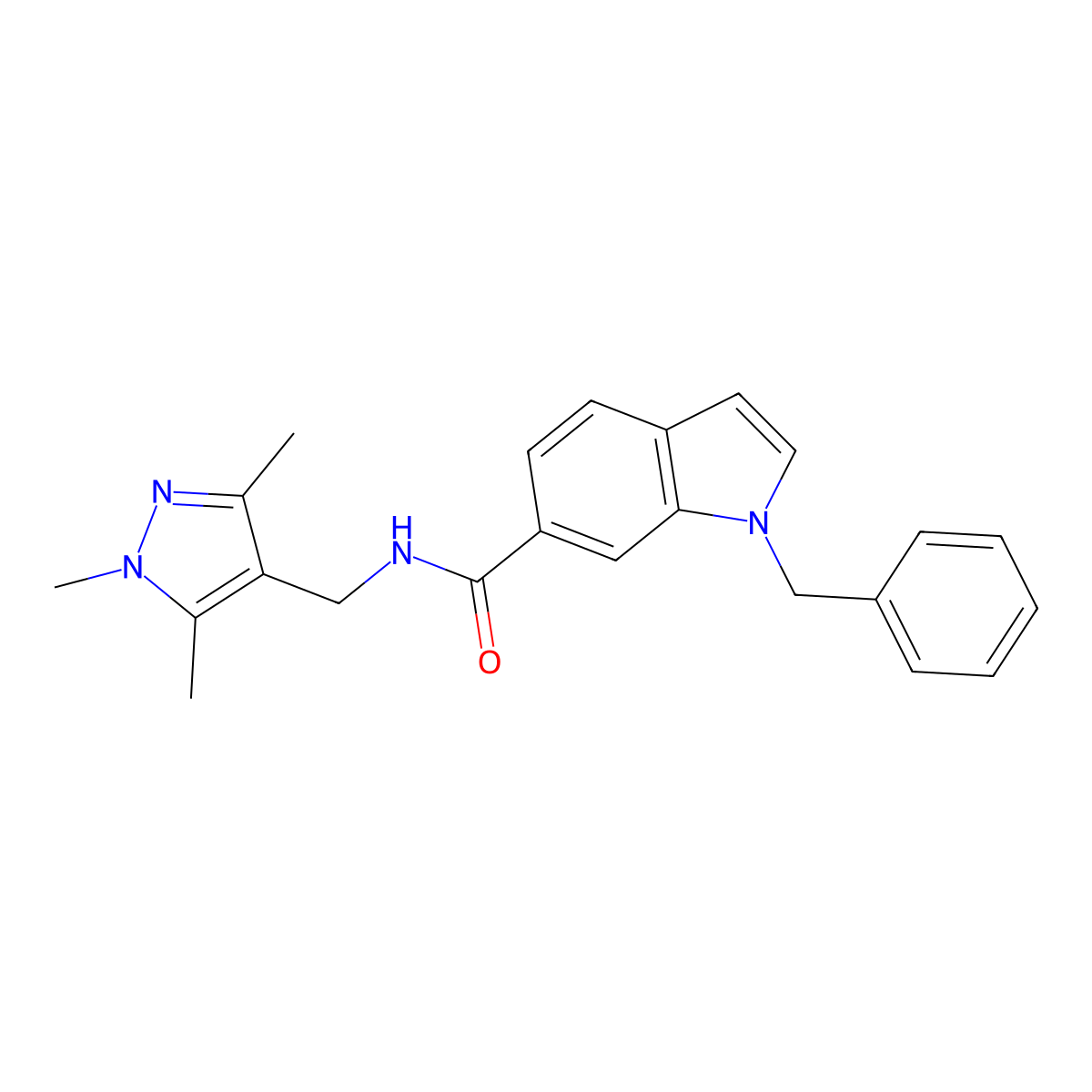 1-benzyl-N-[(1,3,5-trimethyl-1H-pyrazol-4-yl)methyl]-1H-indole-6-carboxamide molecular structure, CAS 1351683-39-0