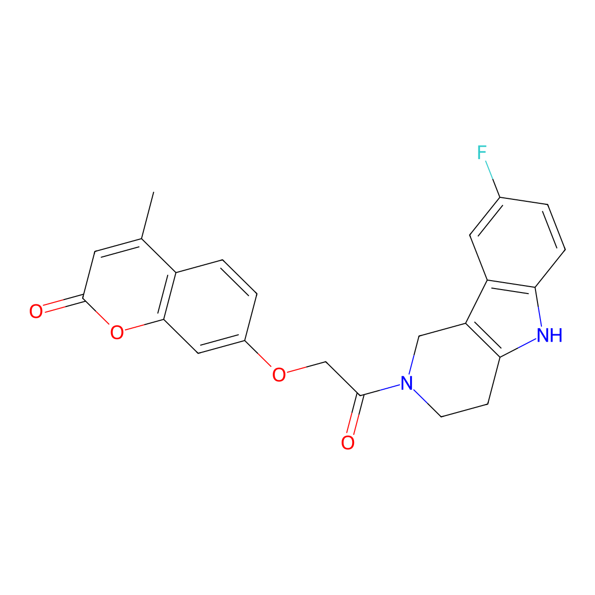 7-[2-(8-fluoro-1,3,4,5-tetrahydro-2H-pyrido[4,3-b]indol-2-yl)-2-oxoethoxy]-4-methyl-2H-chromen-2-one molecular structure, CAS 1351683-40-3