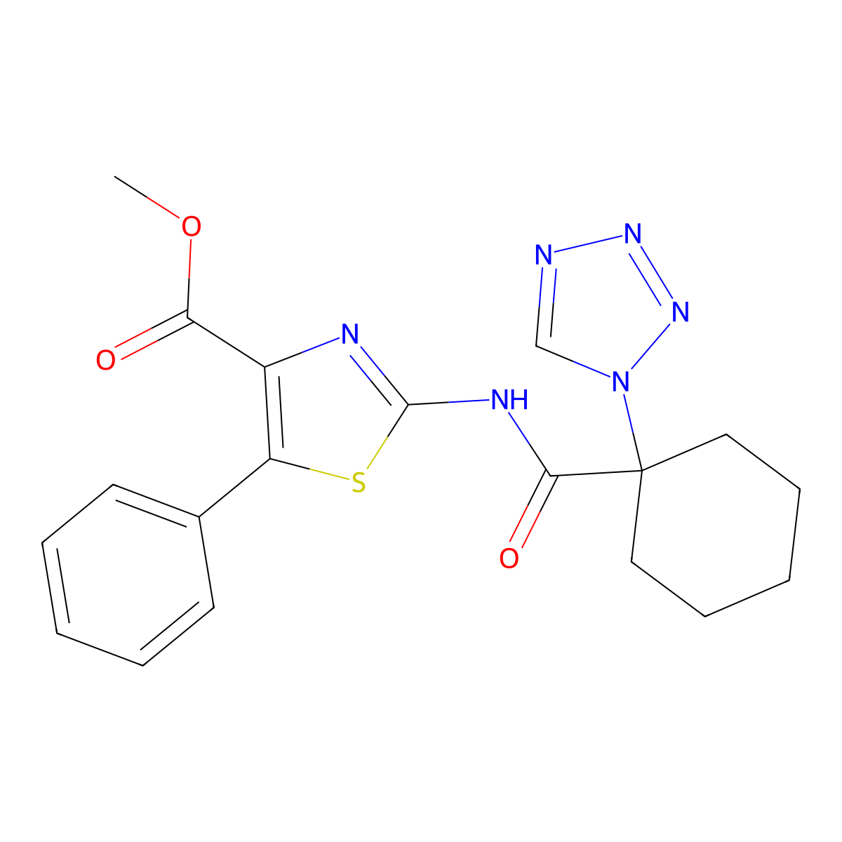 methyl 5-phenyl-2-({[1-(1H-tetrazol-1-yl)cyclohexyl]carbonyl}amino)-1,3-thiazole-4-carboxylate molecular structure, CAS 1351683-62-9
