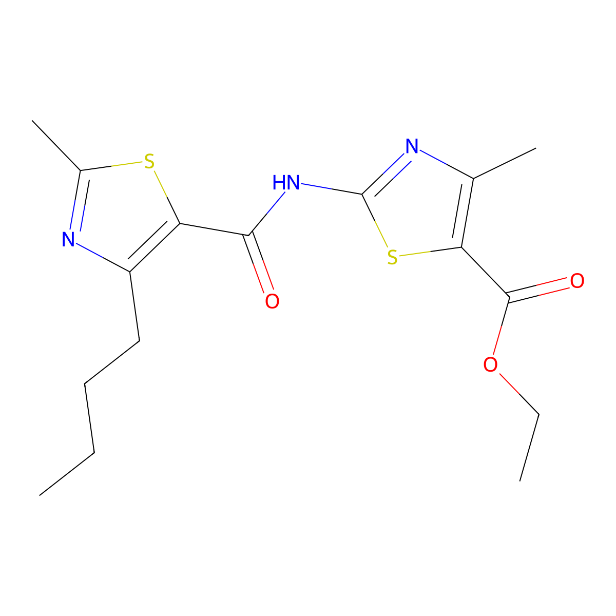 Ethyl 2-{[(4-butyl-2-methyl-1,3-thiazol-5-yl)carbonyl]amino}-4-methyl-1,3-thiazole-5-carboxylate molecular structure, CAS 1351683-71-0