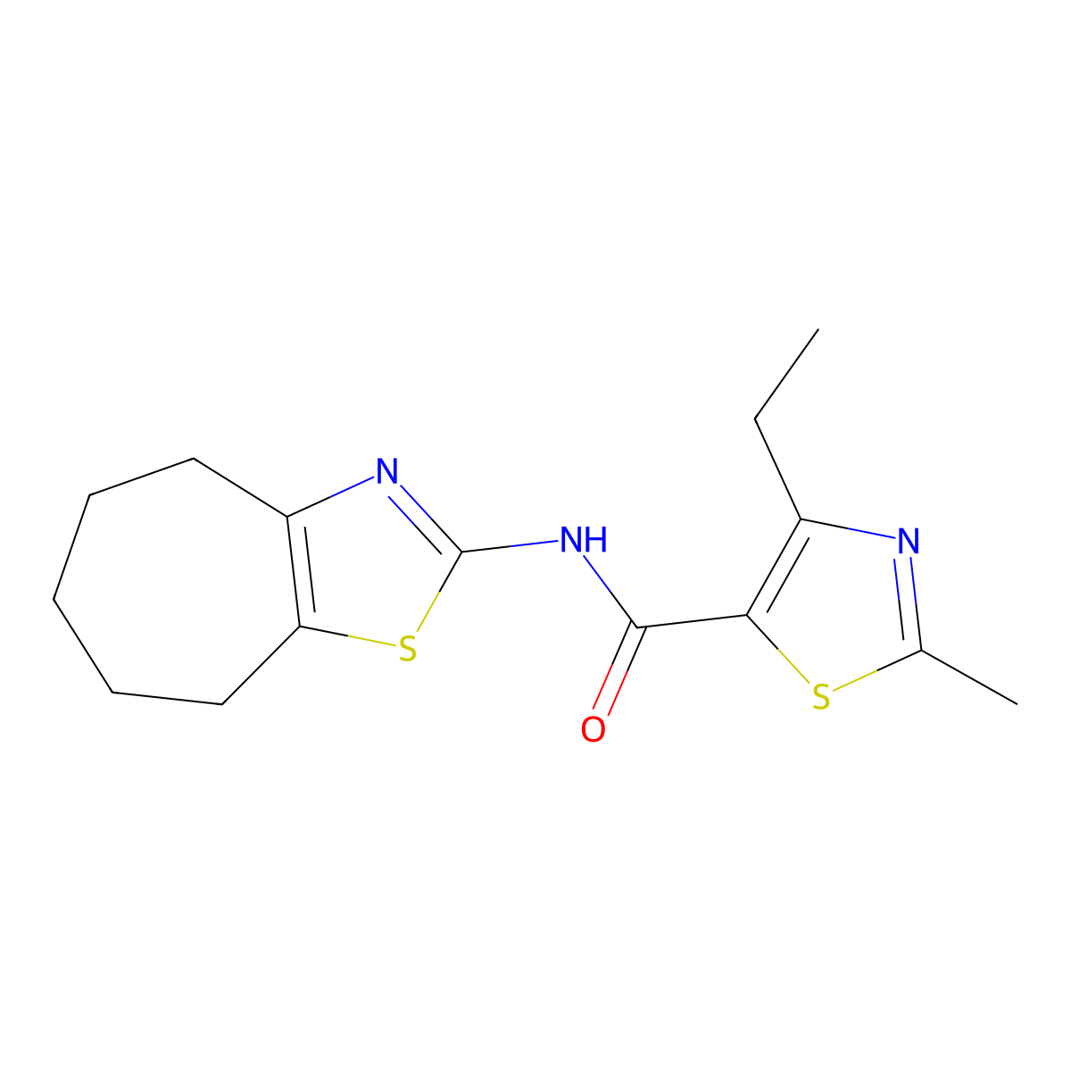 4-ethyl-2-methyl-N-(5,6,7,8-tetrahydro-4H-cyclohepta[d]thiazol-2-yl)thiazole-5-carboxamide molecular structure, CAS 1351683-88-9