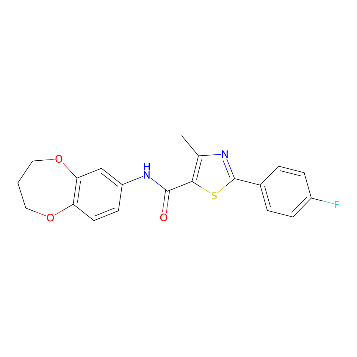 N-(3,4-dihydro-2H-1,5-benzodioxepin-7-yl)-2-(4-fluorophenyl)-4-methyl-1,3-thiazole-5-carboxamide molecular structure, CAS 1351683-93-6