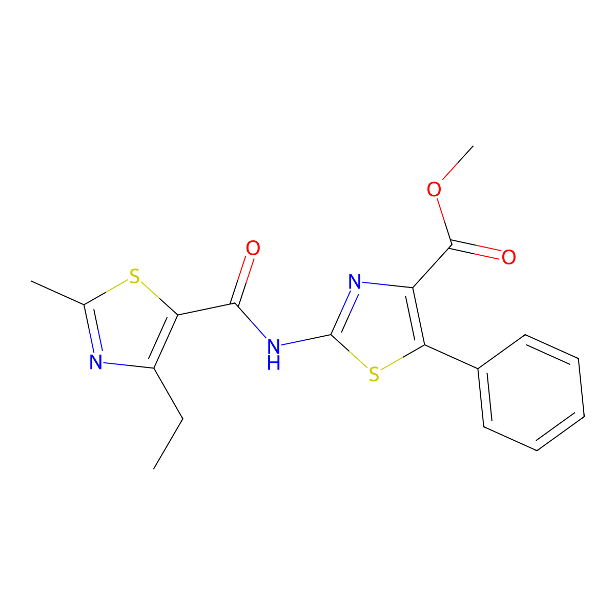 Methyl 2-{[(4-ethyl-2-methyl-1,3-thiazol-5-yl)carbonyl]amino}-5-phenyl-1,3-thiazole-4-carboxylate molecular structure, CAS 1351683-99-2