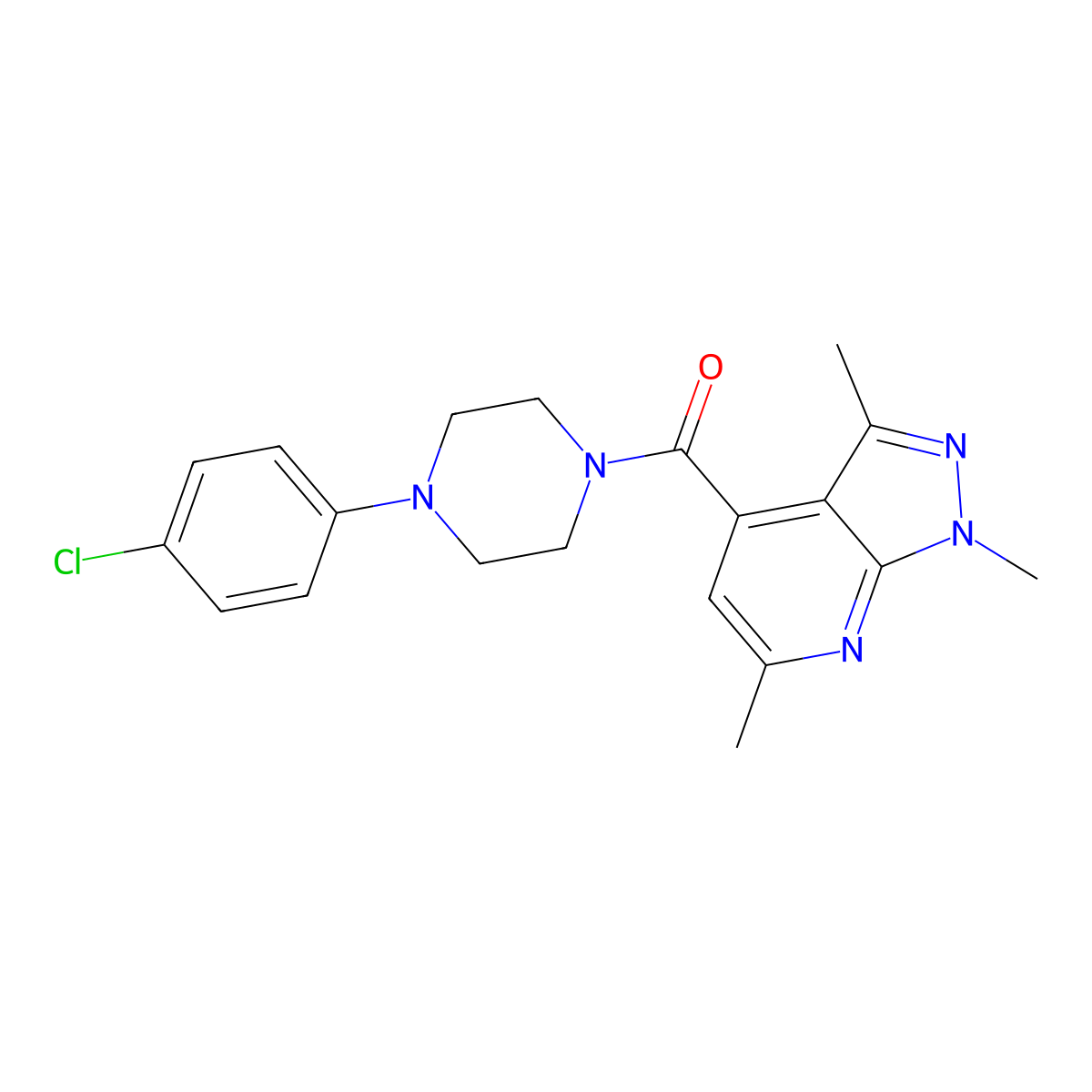 [4-(4-chlorophenyl)piperazino](1,3,6-trimethyl-1H-pyrazolo[3,4-b]pyridin-4-yl)methanone molecular structure, CAS 1351684-02-0