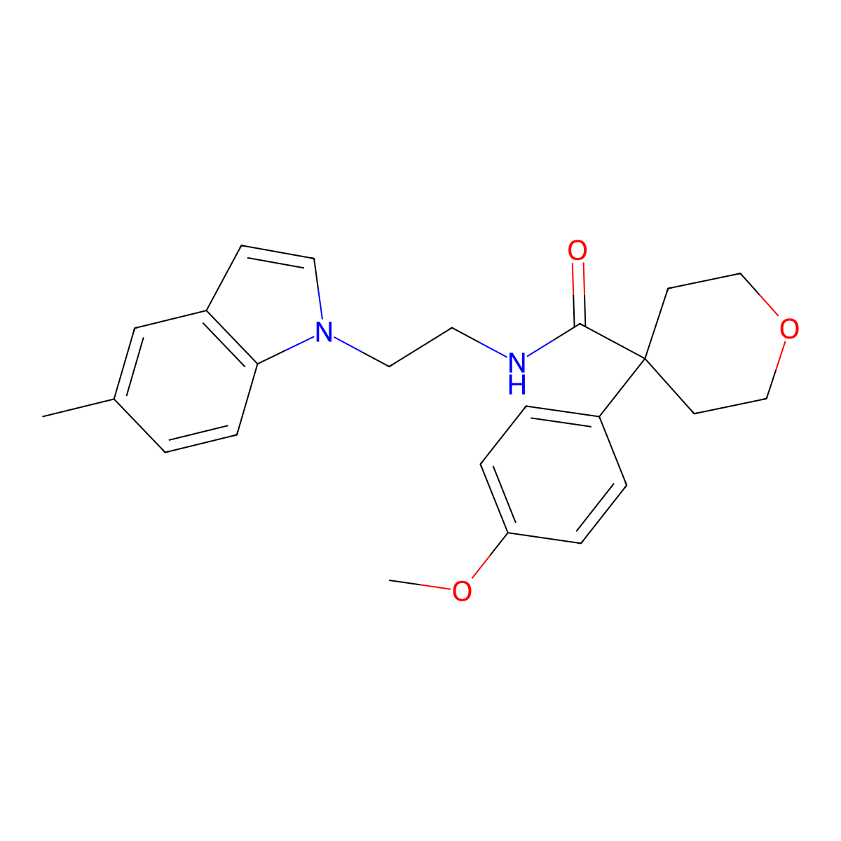 4-(4-methoxyphenyl)-N-[2-(5-methyl-1H-indol-1-yl)ethyl]tetrahydro-2H-pyran-4-carboxamide molecular structure, CAS 1351684-06-4