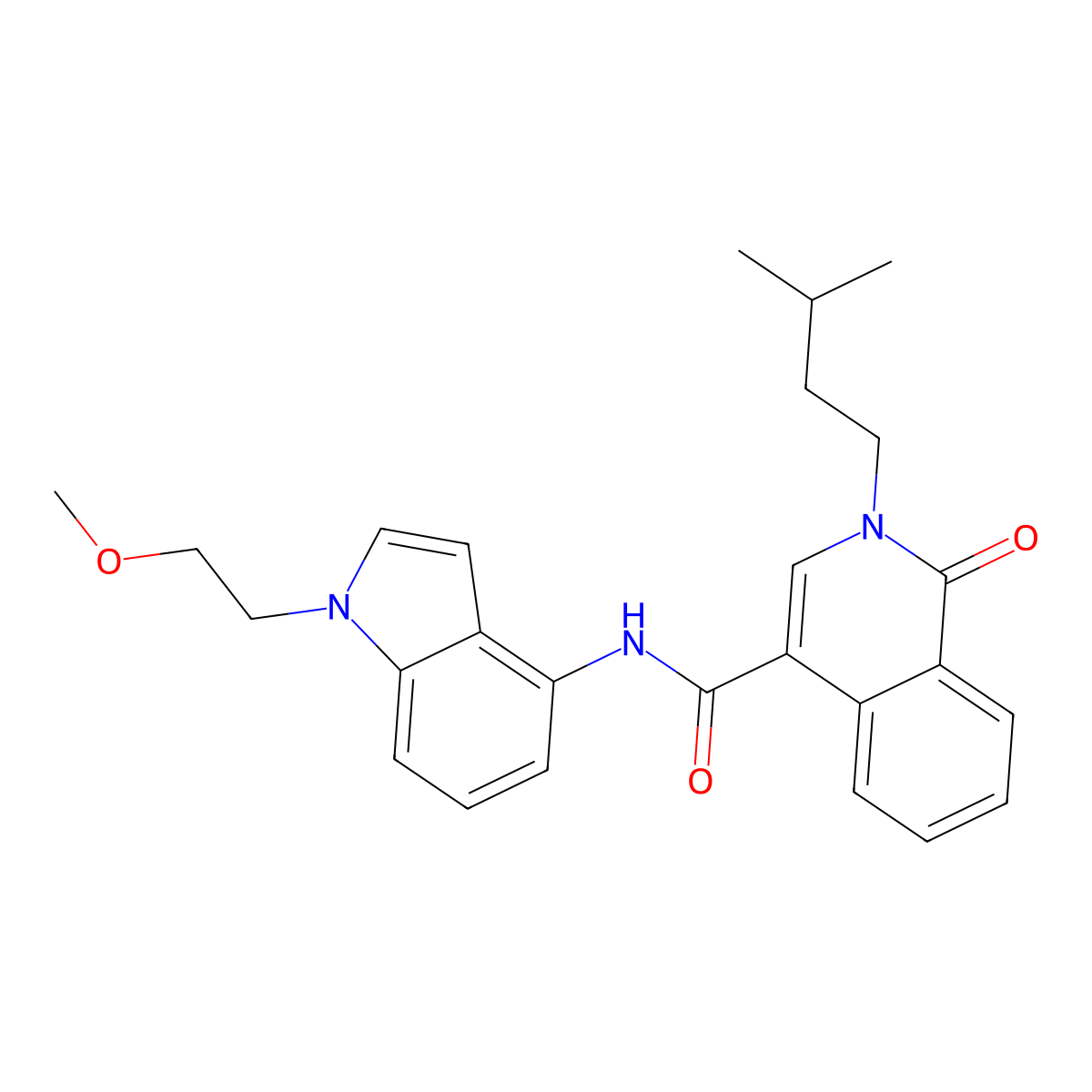N-[1-(2-methoxyethyl)-1H-indol-4-yl]-2-(3-methylbutyl)-1-oxo-1,2-dihydroisoquinoline-4-carboxamide molecular structure, CAS 1351684-08-6
