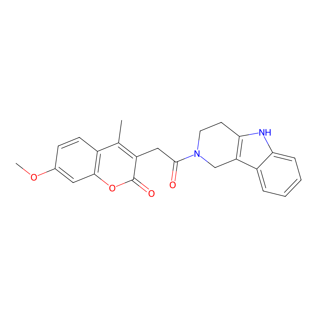 7-methoxy-4-methyl-3-[2-oxo-2-(1,3,4,5-tetrahydro-2H-pyrido[4,3-b]indol-2-yl)ethyl]-2H-chromen-2-one molecular structure, CAS 1351686-31-1