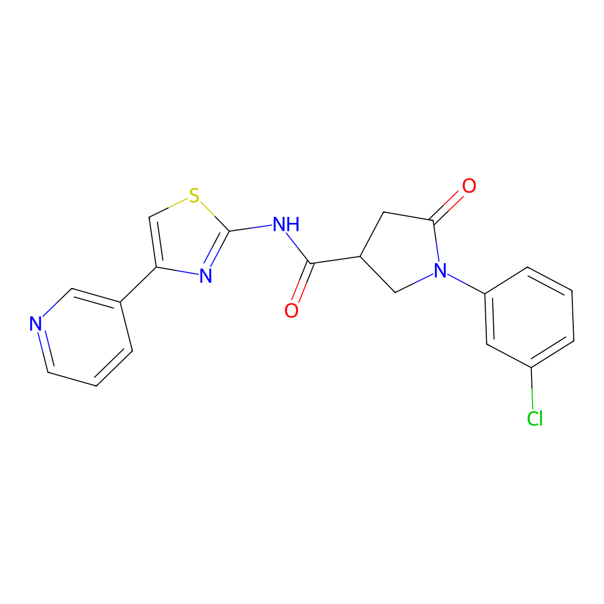 1-(3-chlorophenyl)-5-oxo-N-(4-(pyridin-3-yl)thiazol-2-yl)pyrrolidine-3-carboxamide molecular structure, CAS 1351686-38-8