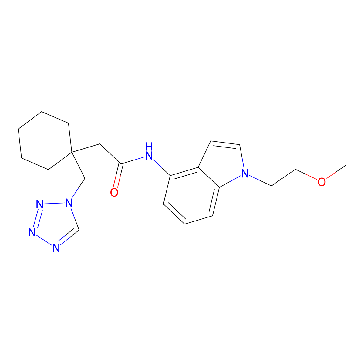 N-[1-(2-methoxyethyl)-1H-indol-4-yl]-2-[1-(1H-tetrazol-1-ylmethyl)cyclohexyl]acetamide molecular structure, CAS 1351686-50-4