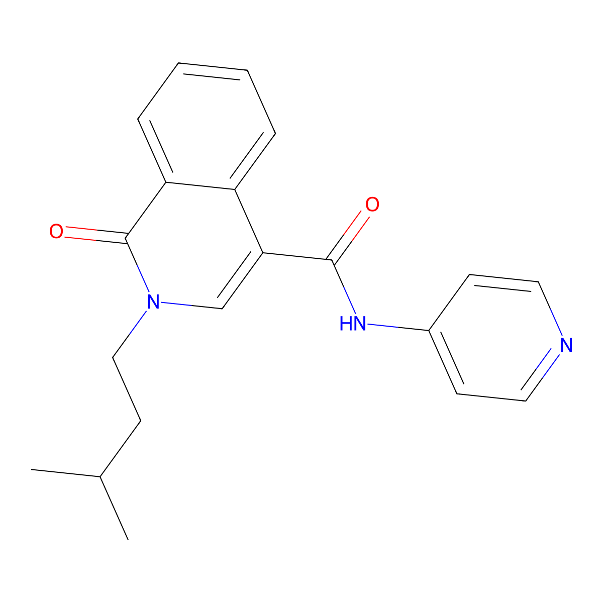 2-(3-methylbutyl)-1-oxo-N-(pyridin-4-yl)-1,2-dihydroisoquinoline-4-carboxamide molecular structure, CAS 1351686-56-0