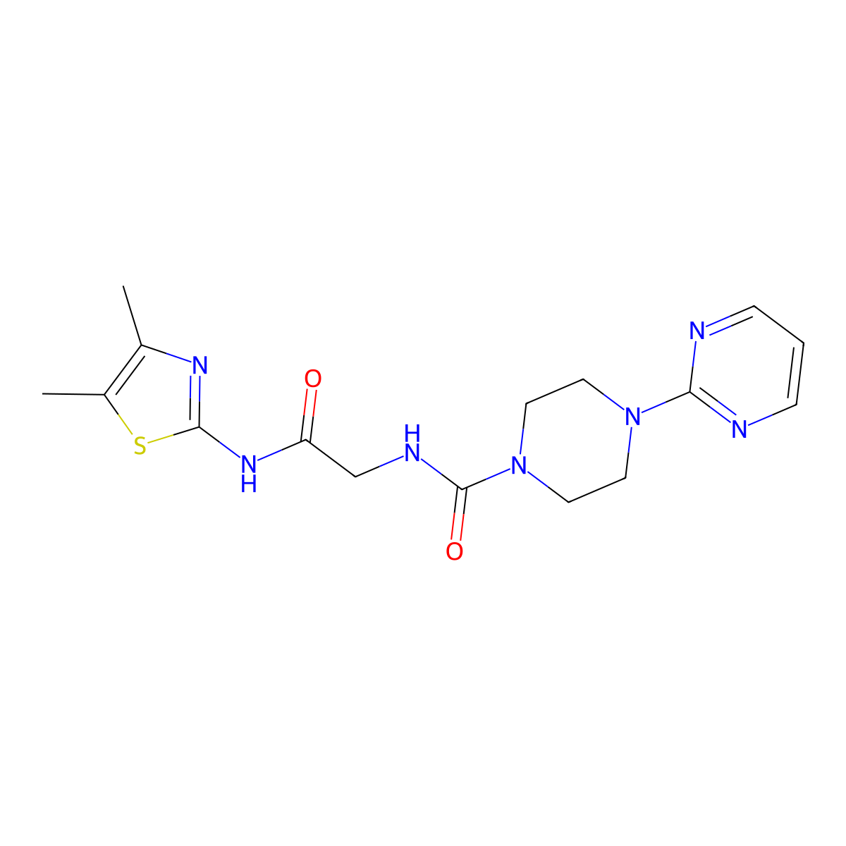 N-(2-((4,5-dimethylthiazol-2-yl)amino)-2-oxoethyl)-4-(pyrimidin-2-yl)piperazine-1-carboxamide molecular structure, CAS 1351686-60-6