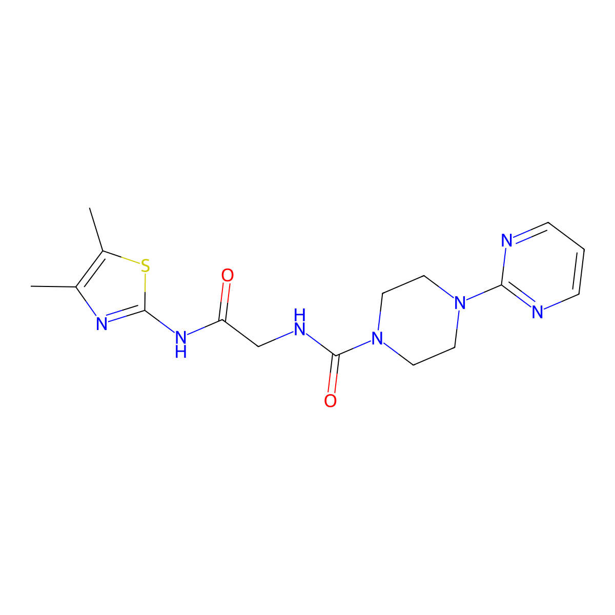 N-(2-((4,5-dimethylthiazol-2-yl)amino)-2-oxoethyl)-4-(pyrimidin-2-yl)piperazine-1-carboxamide molecular structure, CAS 1351686-60-6