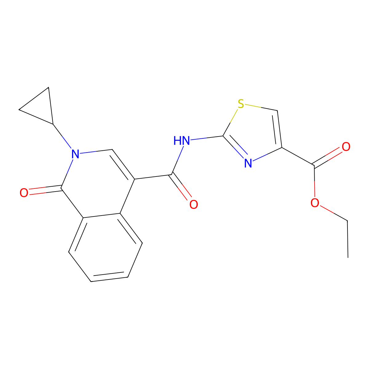 Ethyl 2-{[(2-cyclopropyl-1-oxo-1,2-dihydroisoquinolin-4-yl)carbonyl]amino}-1,3-thiazole-4-carboxylate molecular structure, CAS 1351686-76-4