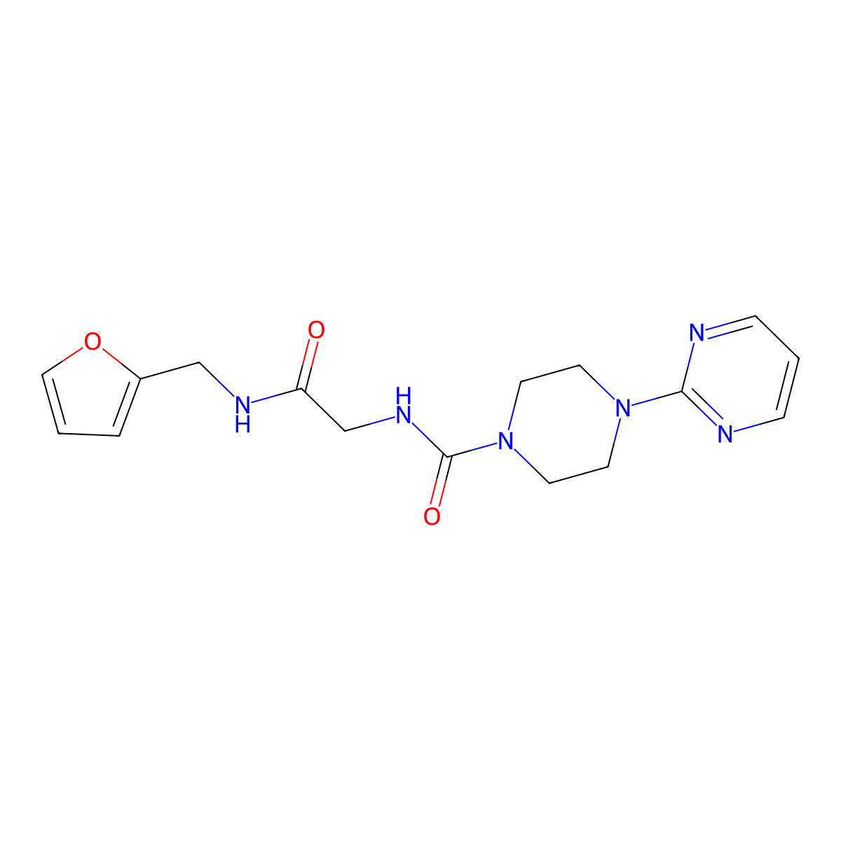 N-{2-[(furan-2-ylmethyl)amino]-2-oxoethyl}-4-(pyrimidin-2-yl)piperazine-1-carboxamide molecular structure, CAS 1351686-78-6