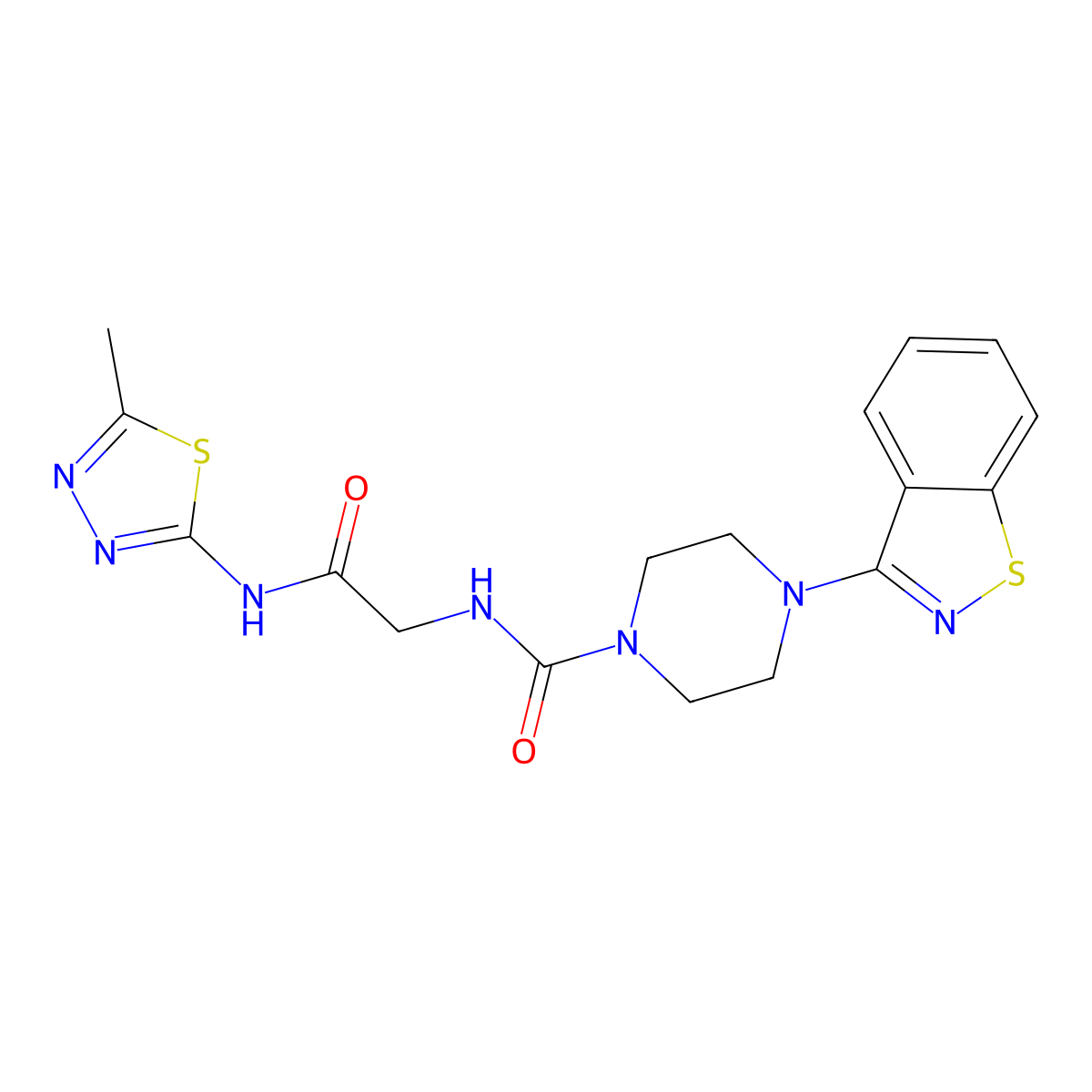 4-(benzo[d]isothiazol-3-yl)-N-(2-((5-methyl-1,3,4-thiadiazol-2-yl)amino)-2-oxoethyl)piperazine-1-carboxamide molecular structure, CAS 1351686-84-4