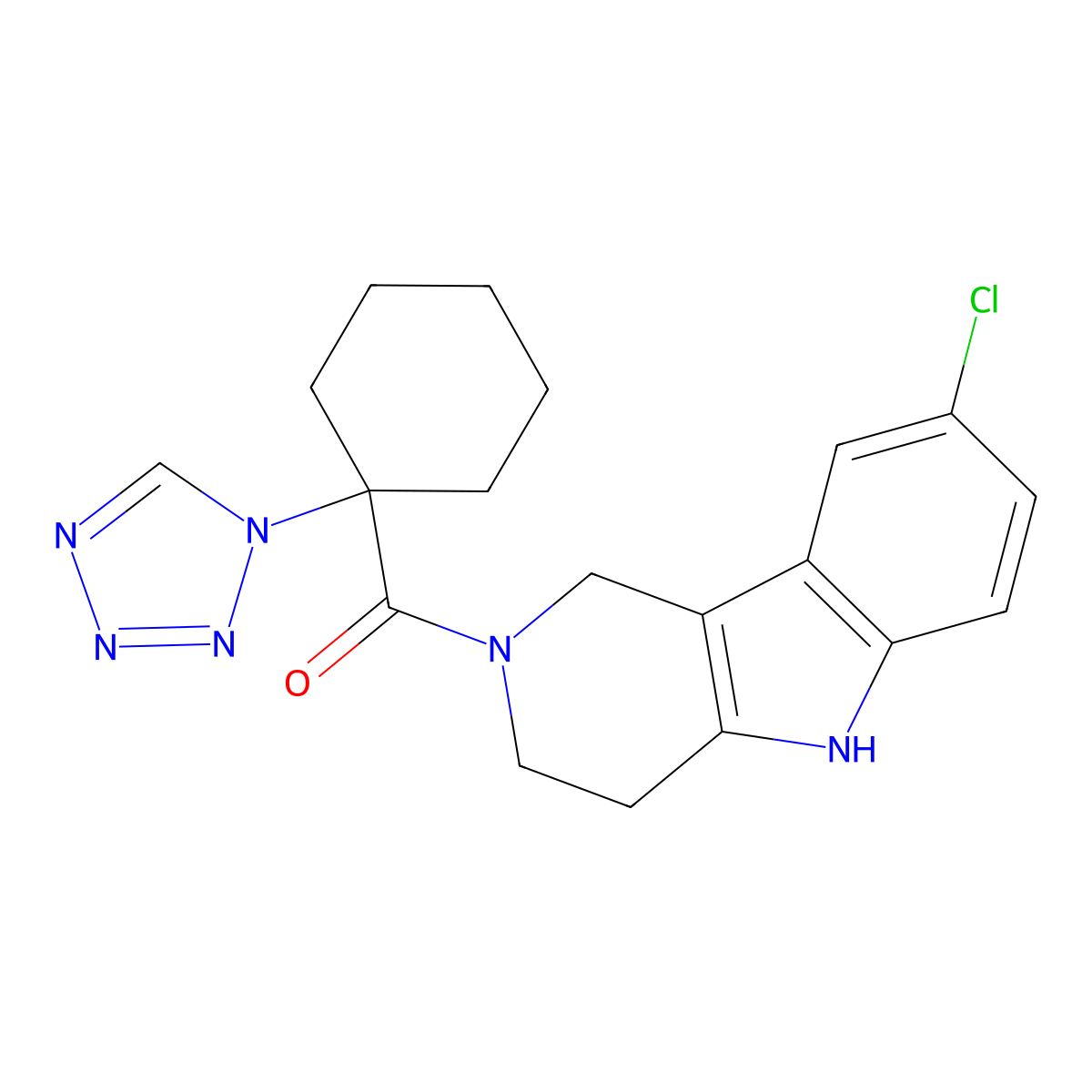(8-chloro-1,3,4,5-tetrahydro-2H-pyrido[4,3-b]indol-2-yl)[1-(1H-tetrazol-1-yl)cyclohexyl]methanone molecular structure, CAS 1351687-02-9