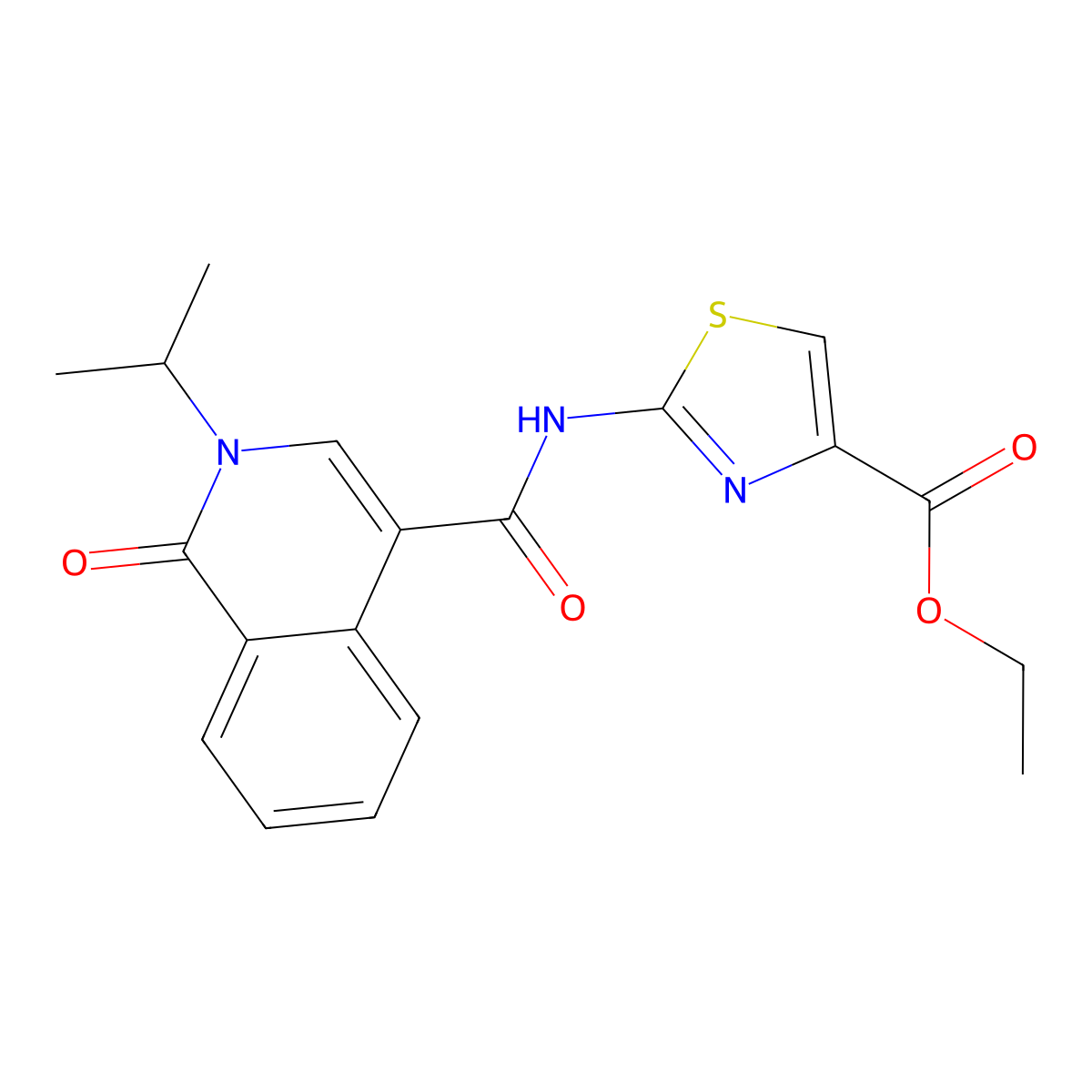 Ethyl 2-({[1-oxo-2-(propan-2-yl)-1,2-dihydroisoquinolin-4-yl]carbonyl}amino)-1,3-thiazole-4-carboxylate molecular structure, CAS 1351687-06-3