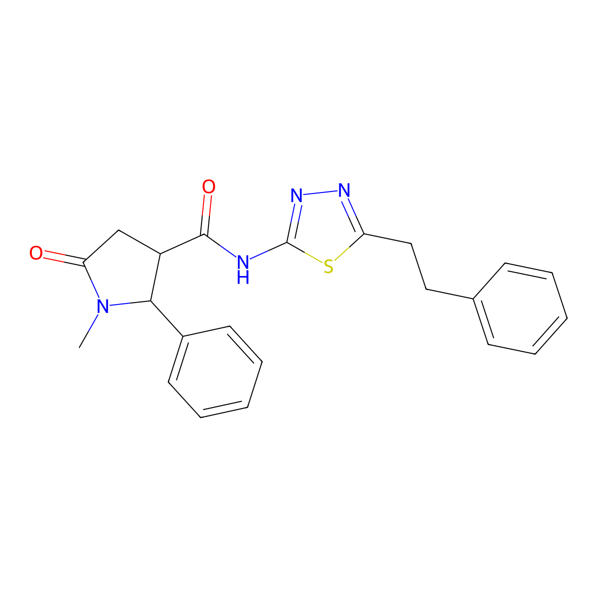 1-methyl-5-oxo-N-(5-phenethyl-1,3,4-thiadiazol-2-yl)-2-phenylpyrrolidine-3-carboxamide molecular structure, CAS 1351687-28-9