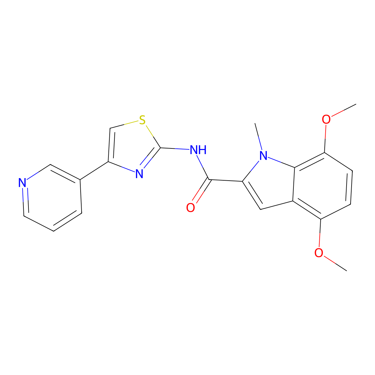 4,7-dimethoxy-1-methyl-N-(4-(pyridin-3-yl)thiazol-2-yl)-1H-indole-2-carboxamide molecular structure, CAS 1351687-30-3