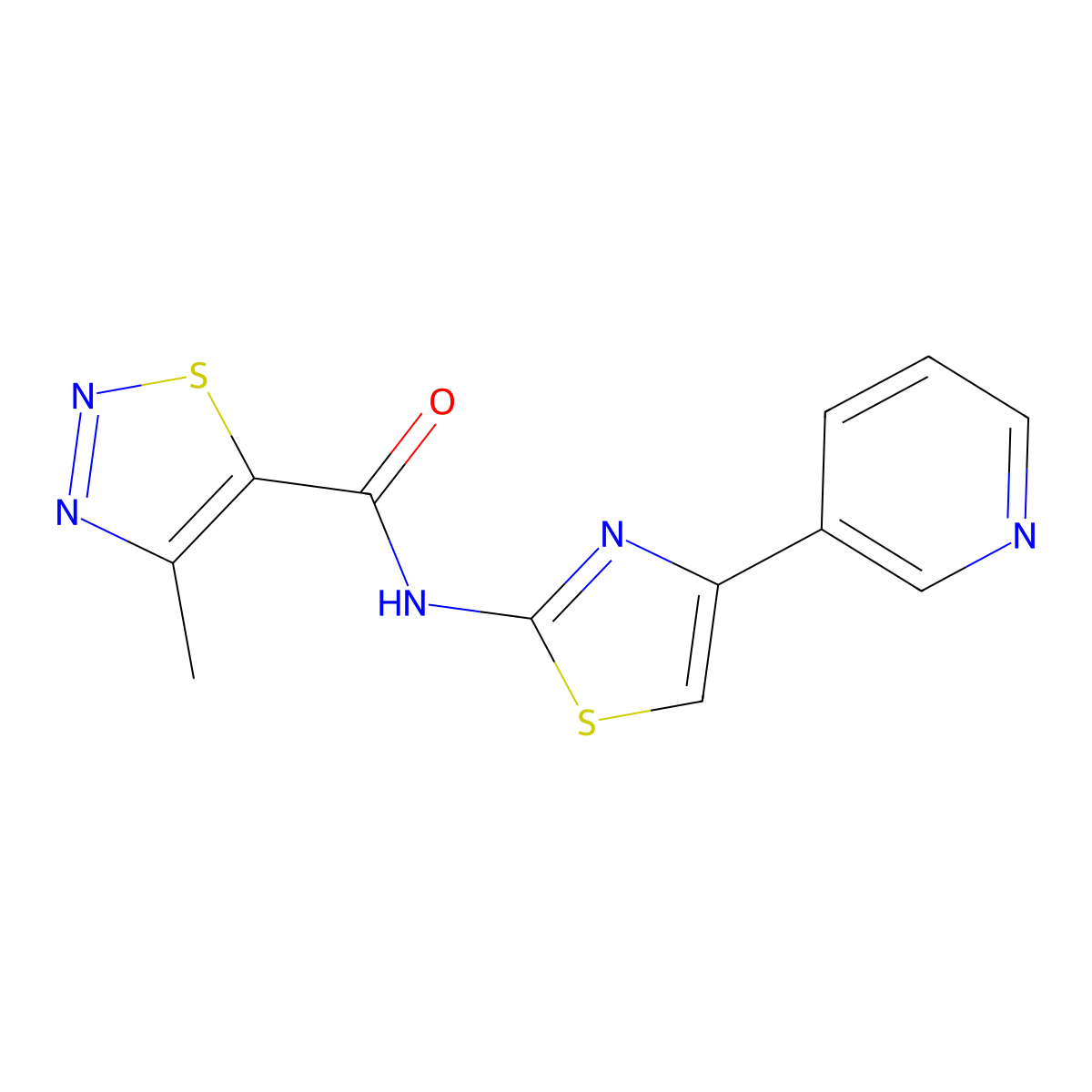 4-methyl-N-(4-(pyridin-3-yl)thiazol-2-yl)-1,2,3-thiadiazole-5-carboxamide molecular structure, CAS 1351687-34-7