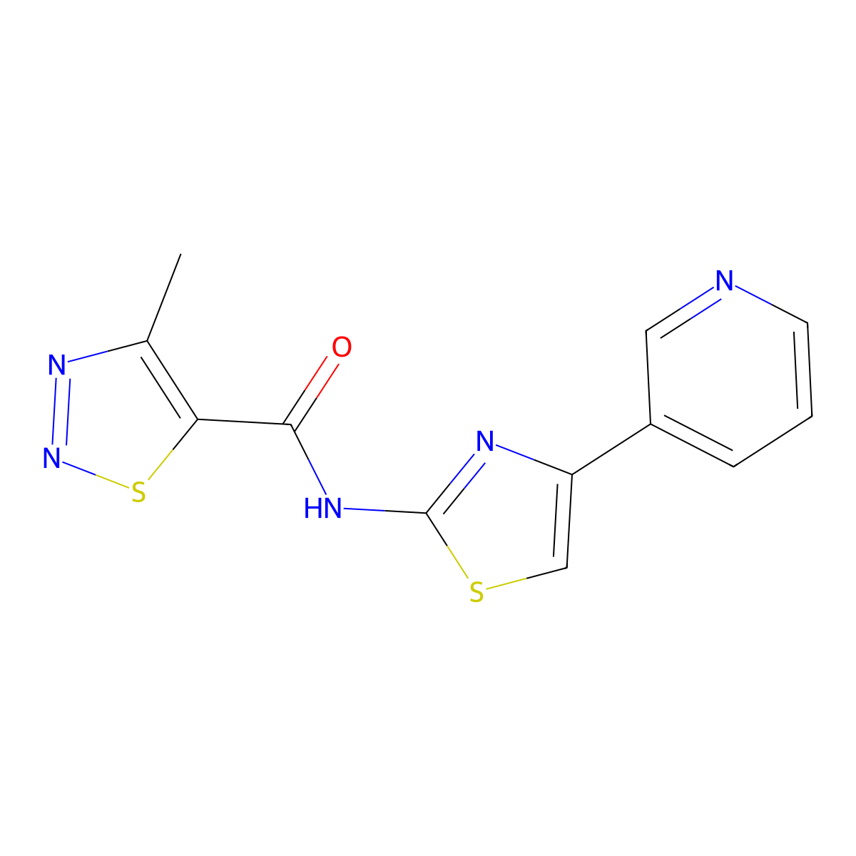 4-methyl-N-(4-(pyridin-3-yl)thiazol-2-yl)-1,2,3-thiadiazole-5-carboxamide molecular structure, CAS 1351687-34-7