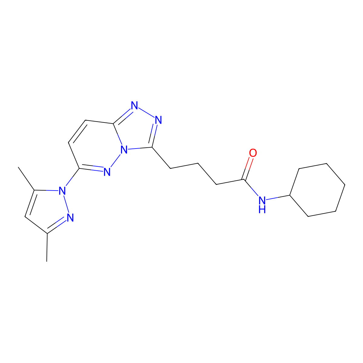 N-cyclohexyl-4-(6-(3,5-dimethyl-1H-pyrazol-1-yl)-[1,2,4]triazolo[4,3-b]pyridazin-3-yl)butanamide molecular structure, CAS 1351687-47-2