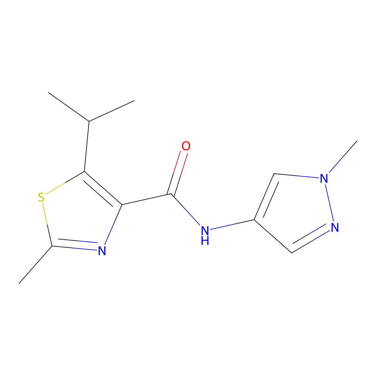 2-methyl-N-(1-methyl-1H-pyrazol-4-yl)-5-(propan-2-yl)-1,3-thiazole-4-carboxamide molecular structure, CAS 1351687-55-2