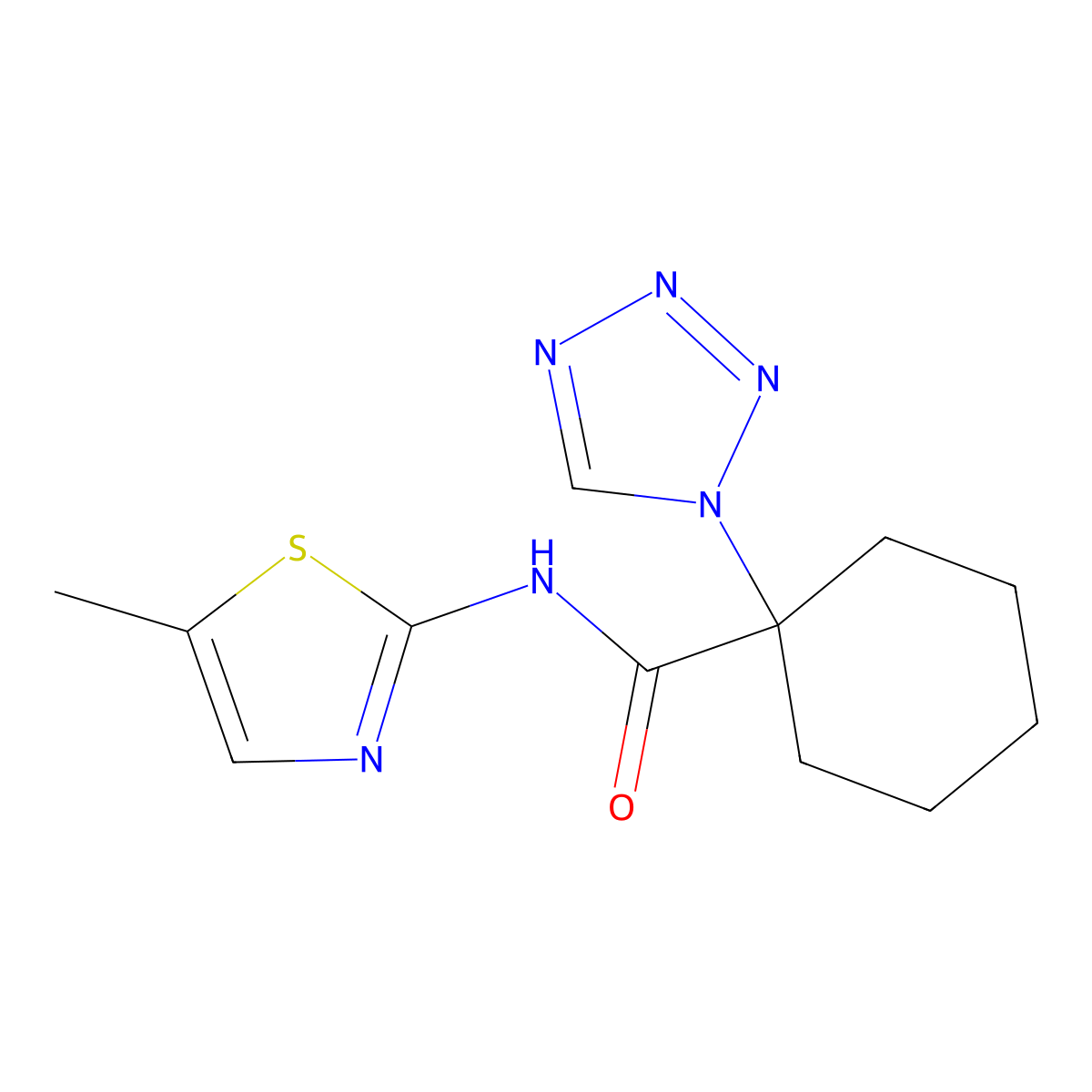 N-(5-methyl-1,3-thiazol-2-yl)-1-(1H-tetrazol-1-yl)cyclohexanecarboxamide molecular structure, CAS 1351687-57-4