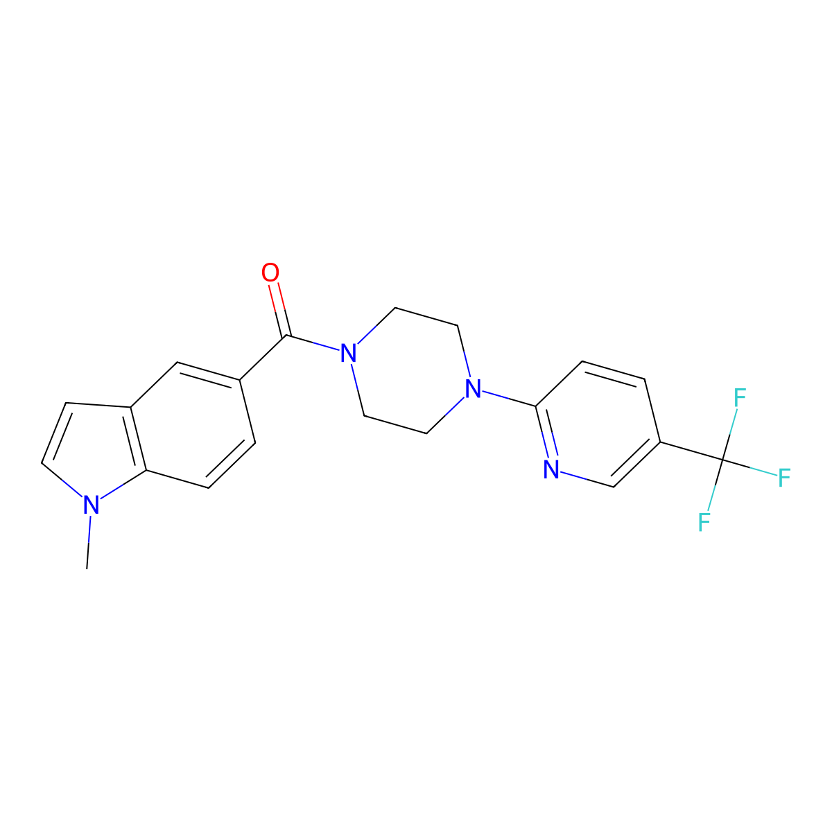 (1-methyl-1H-indol-5-yl){4-[5-(trifluoromethyl)pyridin-2-yl]piperazin-1-yl}methanone molecular structure, CAS 1351687-75-6
