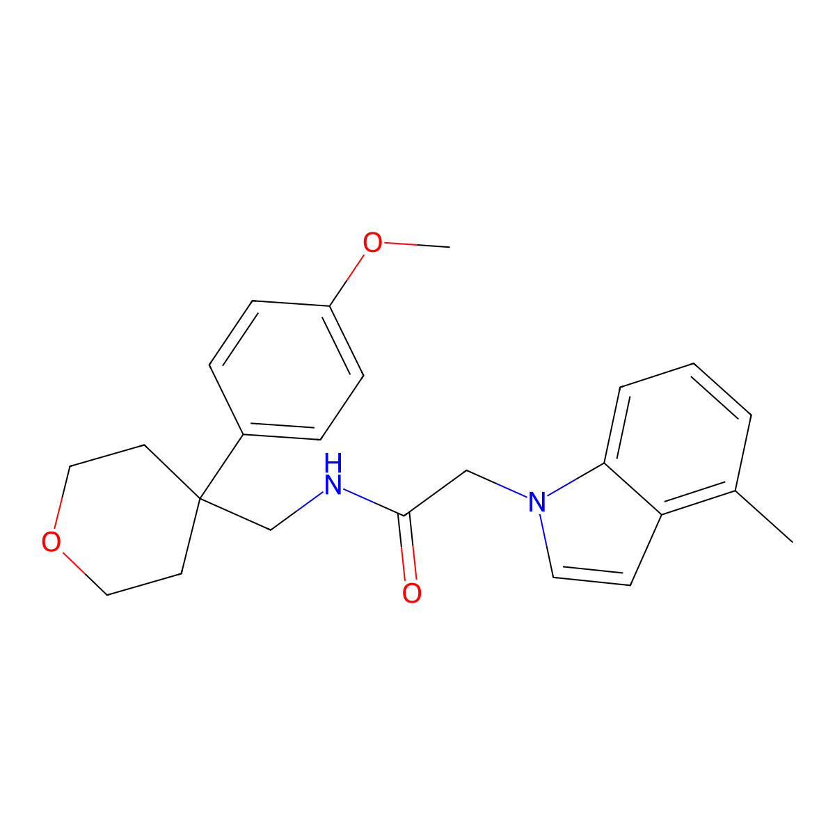 N-{[4-(4-methoxyphenyl)tetrahydro-2H-pyran-4-yl]methyl}-2-(4-methyl-1H-indol-1-yl)acetamide molecular structure, CAS 1351687-87-0