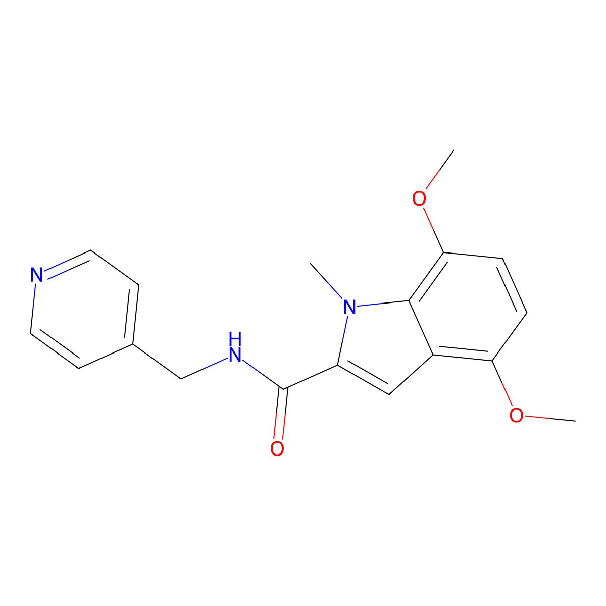 4,7-dimethoxy-1-methyl-N-(pyridin-4-ylmethyl)-1H-indole-2-carboxamide molecular structure, CAS 1351687-90-5