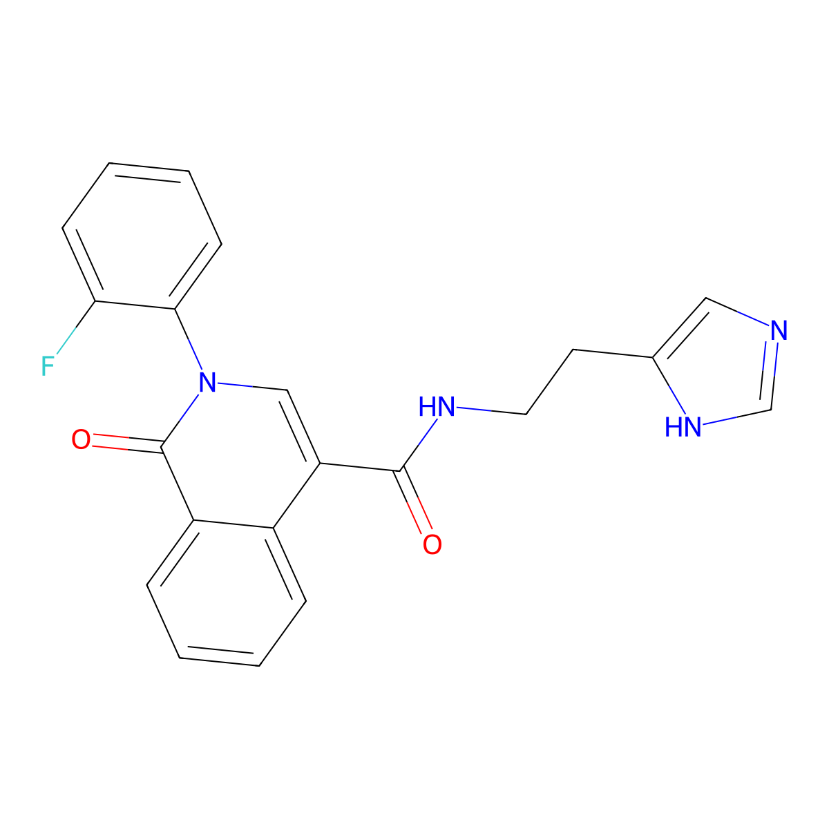2-(2-fluorophenyl)-N-[2-(1H-imidazol-4-yl)ethyl]-1-oxo-1,2-dihydroisoquinoline-4-carboxamide molecular structure, CAS 1351687-91-6