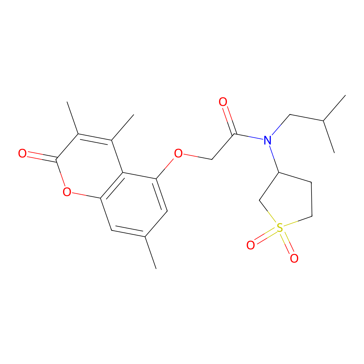 N-(1,1-dioxidotetrahydrothiophen-3-yl)-N-isobutyl-2-((3,4,7-trimethyl-2-oxo-2H-chromen-5-yl)oxy)acetamide molecular structure, CAS 1351688-01-1
